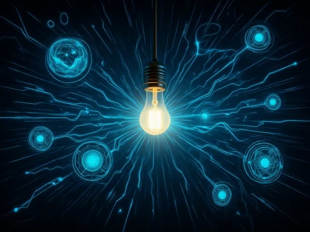 Stylized version of a light bulb with blue network.